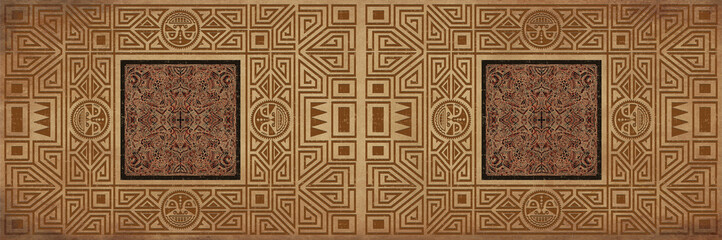 Beautiful wall tile decor on Brown color marble for home decoration, wall art decor, ceramic tile design; wallpaper, linoleum, textile Design, web page background. - Illustration