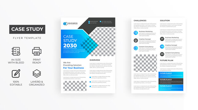 Case Study Template | Business Case Study Booklet Layout with blue gradient | Double Side Flyer Template