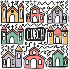 hand drawn church doodle set