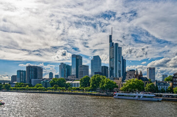 View Of Main (river) And Banking District, Frankfurt Am Main, Hessen, Germany