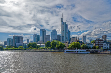 View Of Main (river) And Banking District, Frankfurt Am Main, Hessen, Germany