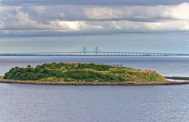 View Of The Island In The Äresund Bay And The Äresund Bridge, Malmö, Sweden