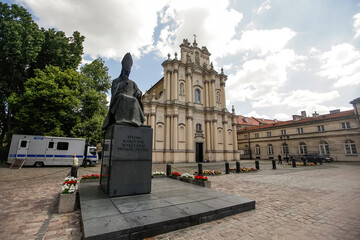 Monument to Cardinal Stefan Wyszynski in front of the Church of St Joseph of the Visitationists in Warsaw, Poland.