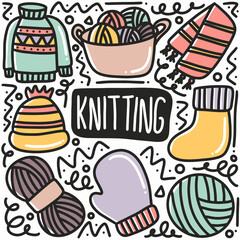 hand drawn knitting doodle set