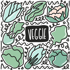 hand drawn veggie doodle set