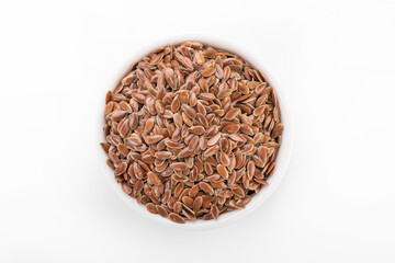 flax seed. flax seed in white bowl on white background. flax, seed.