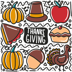 hand drawn thanksgiving doodle set