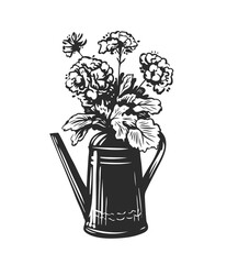 Bouquet of flowers in a watering can. Garden, gardening symbol vector Illustration © ~ Bitter ~