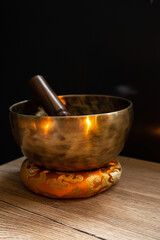 Tibetan single bowl minimal design. Spiritual ceremony. 