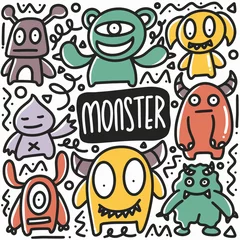 Fotobehang hand drawn monster toys doodle set © verte