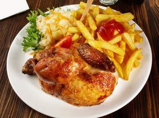 Grilled Chicken with French Fries and Coleslaw Salad