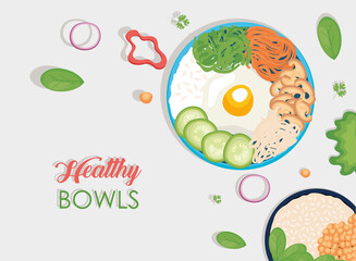 Salad bowls with vegetables