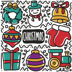 hand drawn christmas day doodle set