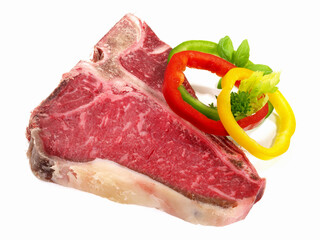 Raw T Bone Beef Steak - Isolated on white Background