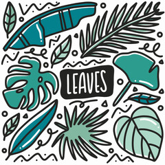 hand drawn shape leaf doodle set