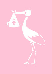 Abstrakter Storch Silhouette Mit Baby Mädchen Pink
