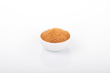 coconut sugar. coconut sugar in white bowl on white background. 