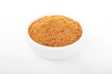 coconut sugar. coconut sugar in white bowl on white background. 