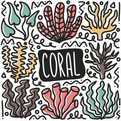 hand drawn coral doodle set