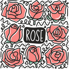 hand drawn rose doodle set