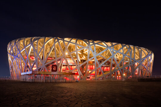 BEIJING - AUGUST 16. Bird's Nest At Night Time At August 16,2011. The Bird's Nest Is A Stadium In Beijing, China. It Was Designed For Use Throughout The 2008 Summer Olympics And Paralympics.