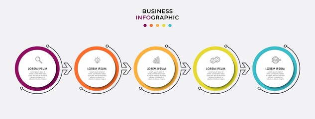 Vector Infographic circle label design business template with icons and 5 options or steps. Can be used for process diagram, presentations, workflow layout, banner, flow chart, info graph