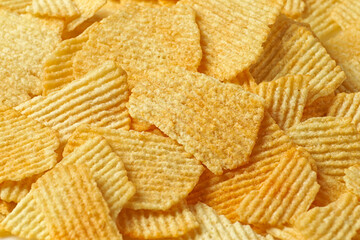 A closeup of golden brown potato chips