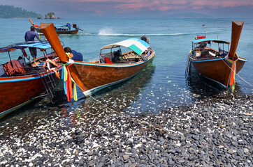 long-tailed boat on Bundhaya beach Koh LIPE Thailand..
