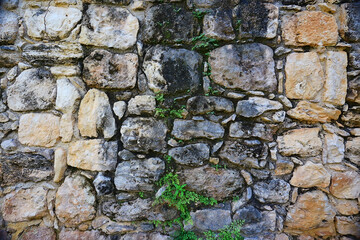wall brickwork maya ancient city, abstract background old stones archeology wall in mexico
