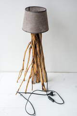 zero waste eco wooden driftwood root table lamp with edison light bulb 