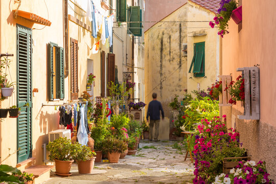Narrow street in Portoferraio, Island of Elba