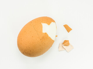 Boiled chicken eggs peeled on a white background. with clipping path.