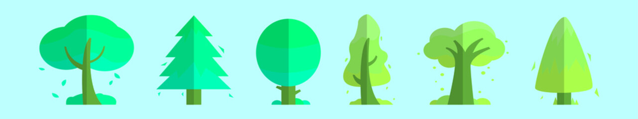set of tree cartoon icon design template with various models. vector illustration isolated on blue background