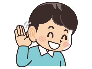 耳を大きくして話を聞く男性　聞き耳をたてる