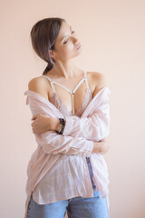 Portrait of beautiful emotional woman. Studio shot.