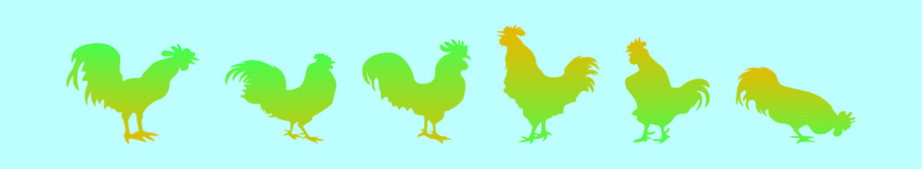 set of rooster cartoon icon design template with various models. vector illustration isolated on blue background