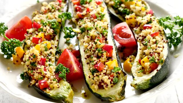 baked courgette with quinoa and bell pepper