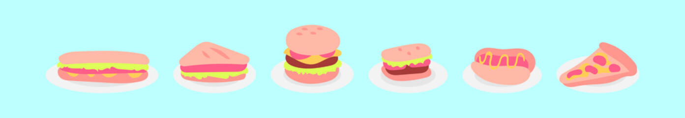 set of fast food cartoon icon design template with various models. vector illustration isolated on blue background