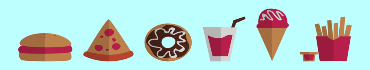 set of food cartoon icon design template with various models. vector illustration isolated on blue background