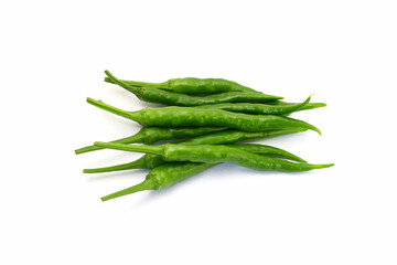 白背景の青唐辛子　コピースペースあり Green chili peppers on white background with copy space	