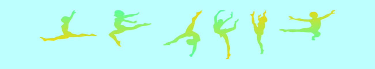 set of gymnastic cartoon icon design template with various models. vector illustration isolated on blue background