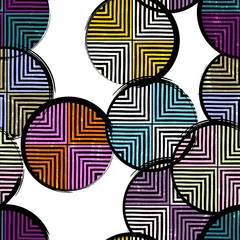 Gordijnen naadloos geometrisch achtergrondpatroon, met cirkels, strepen, verfstreken en spatten © Kirsten Hinte
