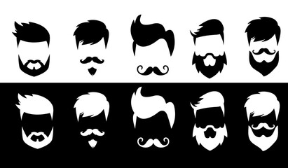 Set of men hairstyles and beards with mustaches
