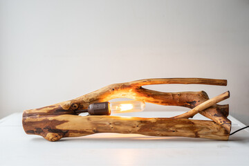 zero waste eco wooden driftwood root table lamp with edison light bulb 