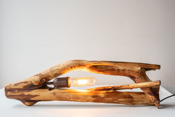 zero waste eco wooden driftwood root table lamp with edison light bulb 