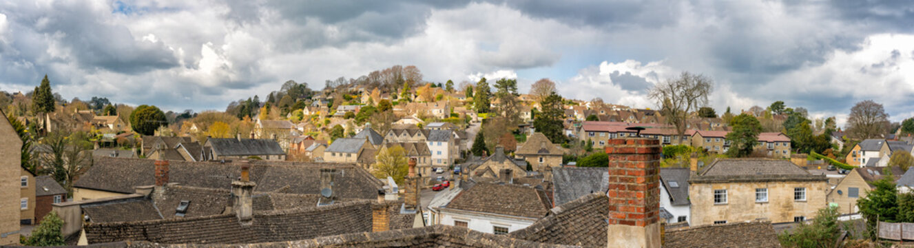 Panoramic view of Nailsworth, Gloucestershire, England, United Kingdom