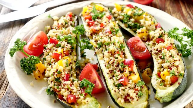 baked courgette with quinoa and bell pepper