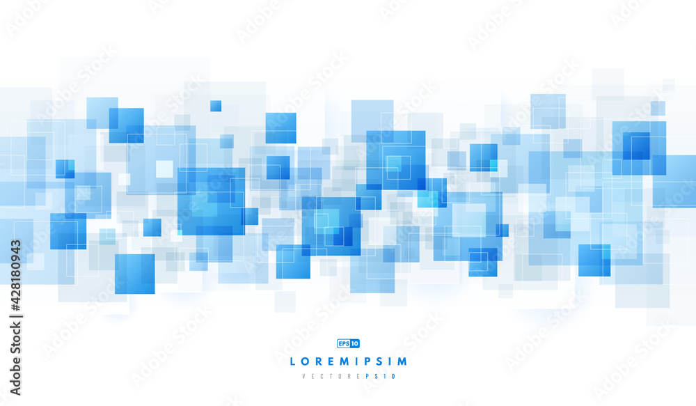 Wall mural modern futuristic blue and soft gray geometric square shape overlapping layer on white background. a