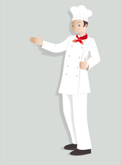 Cuisinier en blanc sur fond gris