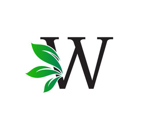Letter W Logo with Green Leaves, Nature Logo or Icon Design Template.